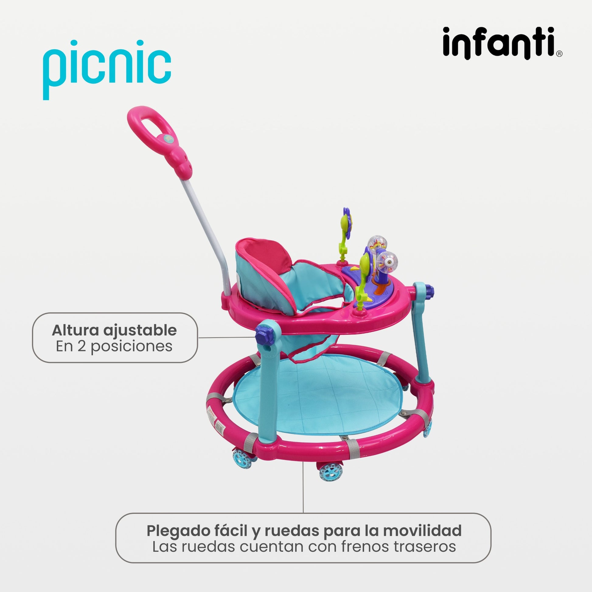 Andadera Picnic Infanti Plegable Para Bebé Con Barra De Empuje