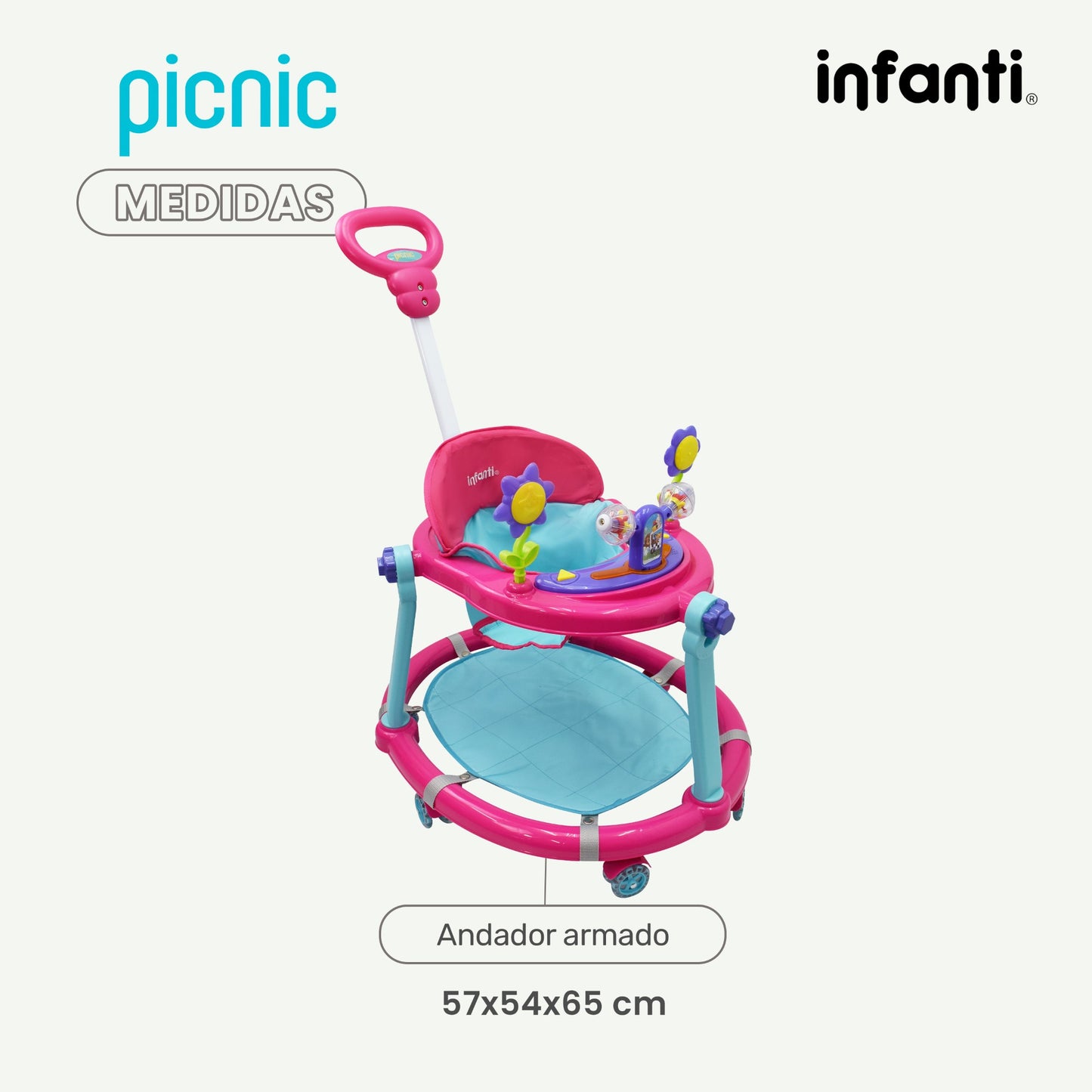 Andadera Picnic Infanti Plegable Para Bebé Con Barra De Empuje
