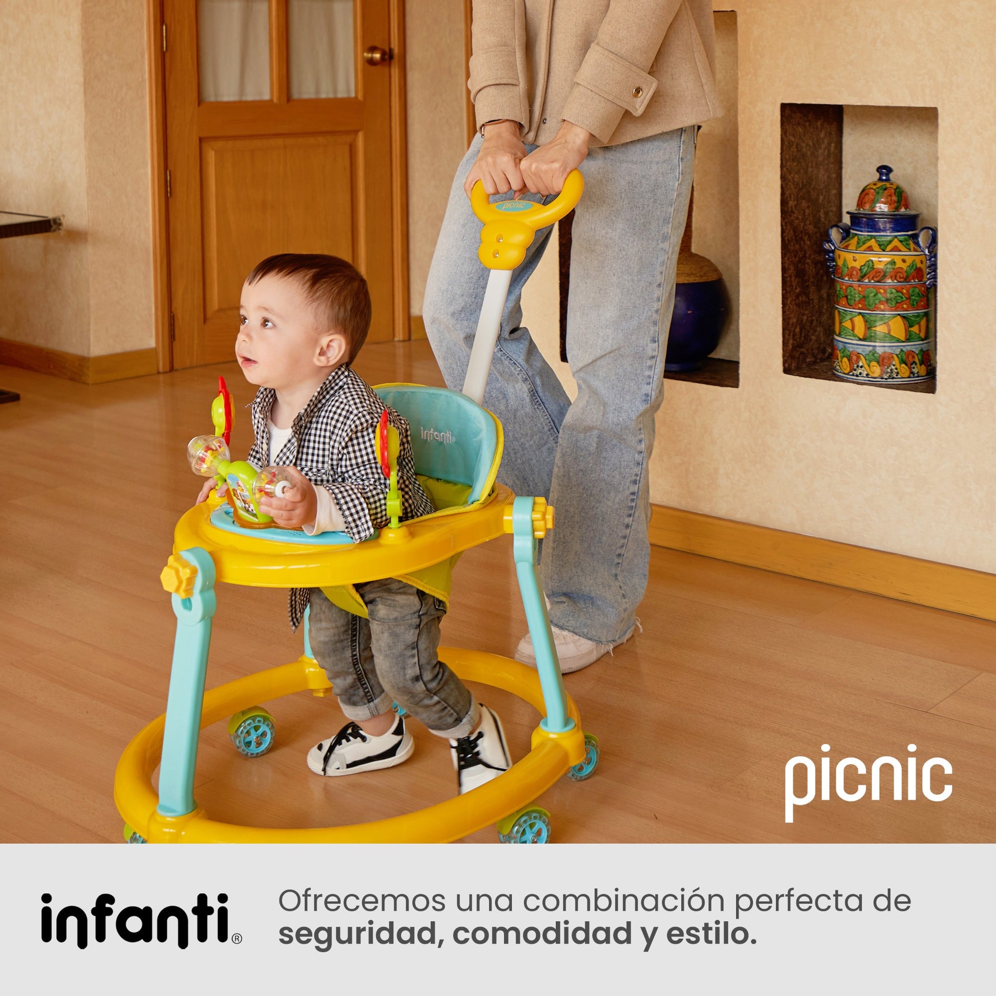 Andadera Picnic Infanti Plegable Para Bebé Con Barra De Empuje