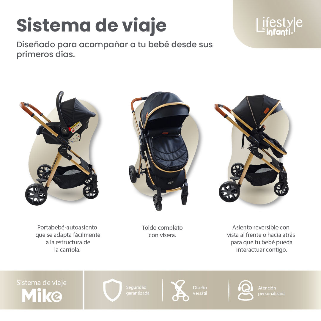 Carriola Travel System Mike Con Bambineto Reversible y Portabebé Grupo 0+