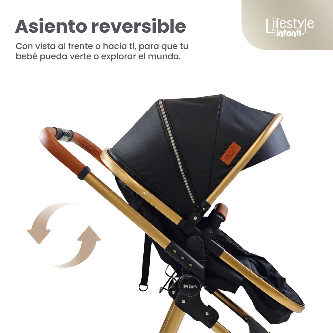 Carriola Travel System Mike Con Bambineto Reversible y Portabebé Grupo 0+