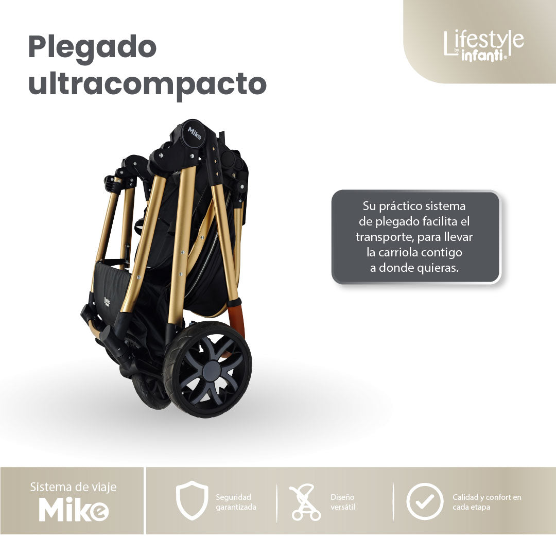 Carriola Travel System Mike Con Bambineto Reversible y Portabebé Grupo 0+