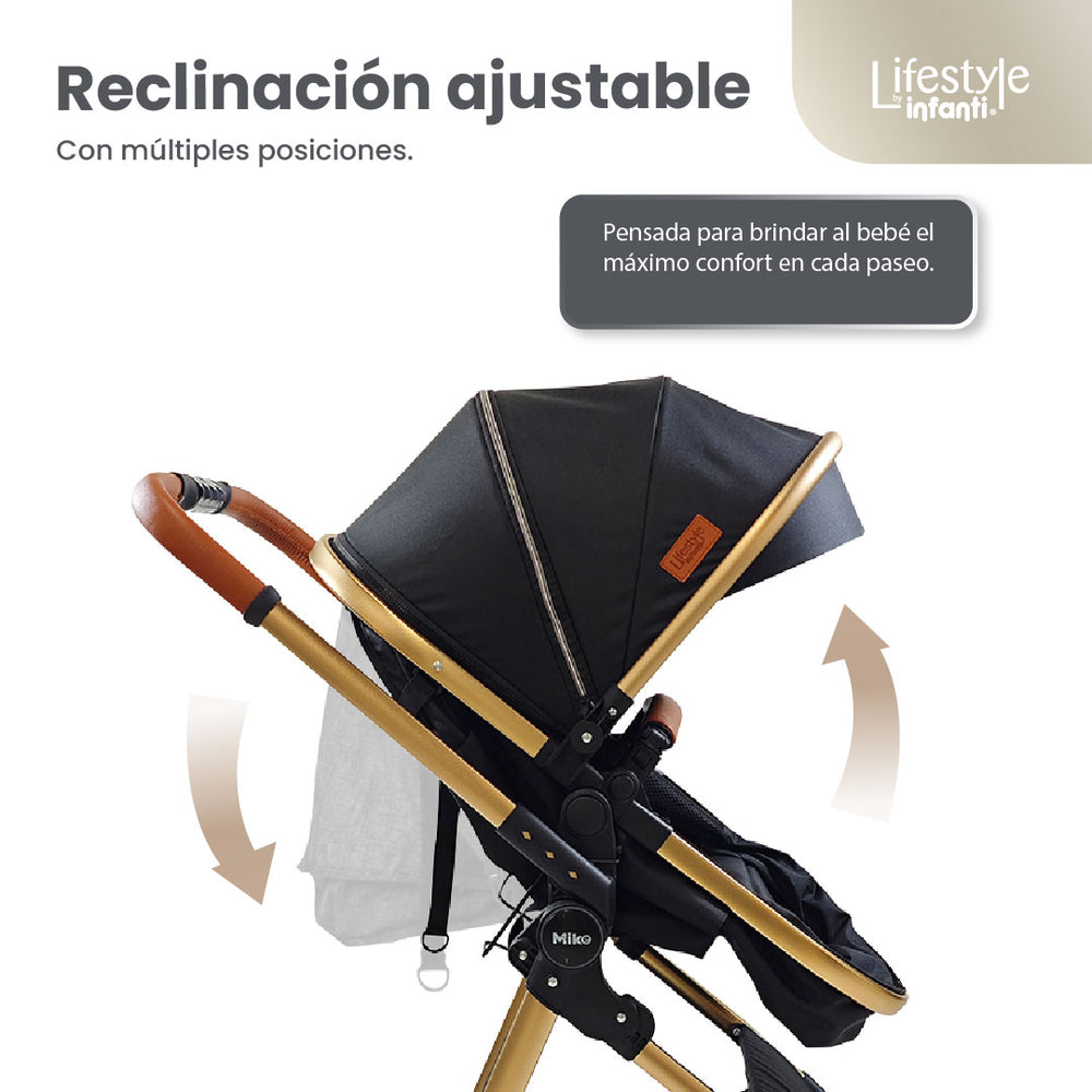Carriola Travel System Mike Con Bambineto Reversible y Portabebé Grupo 0+