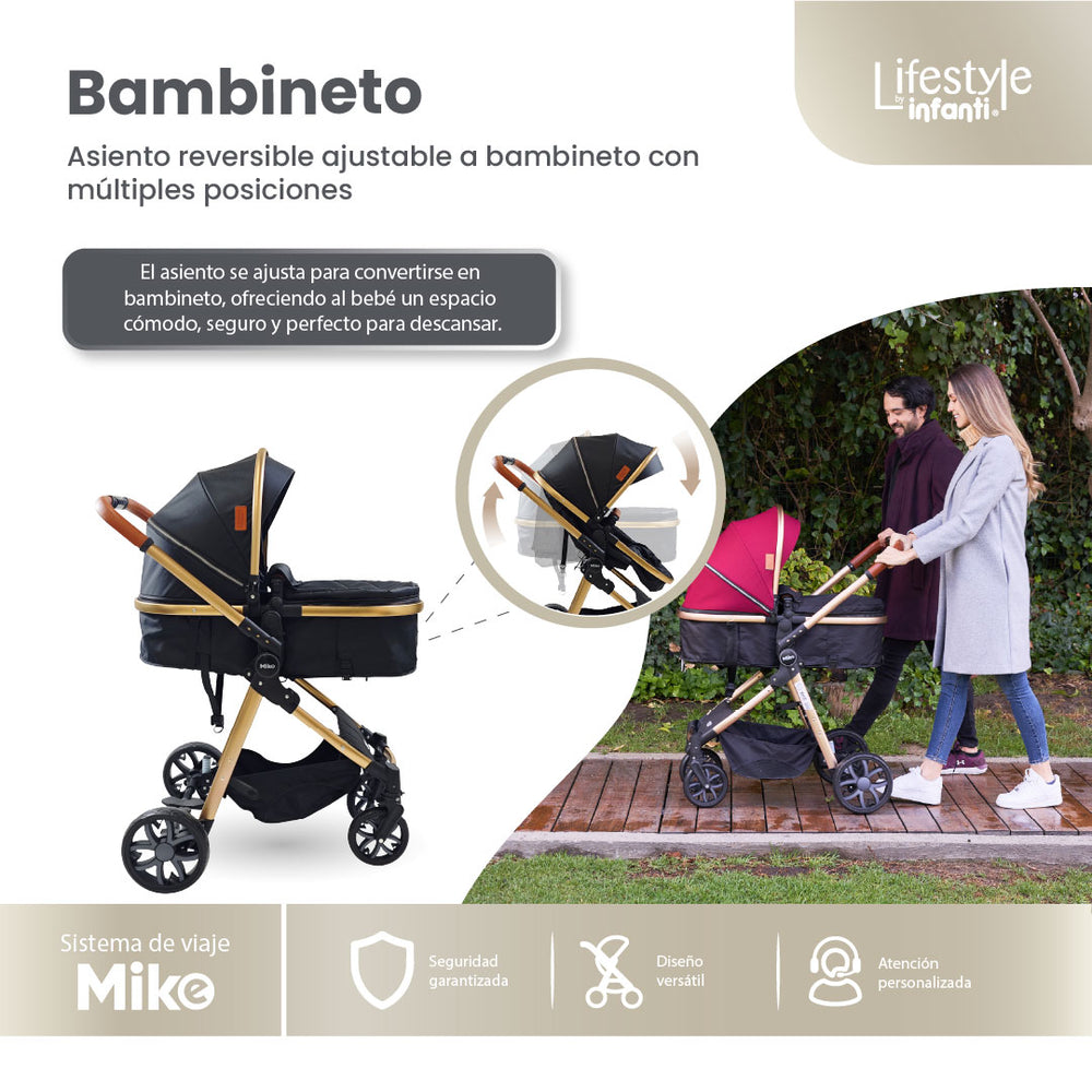 Carriola Travel System Mike Con Bambineto Reversible y Portabebé Grupo 0+