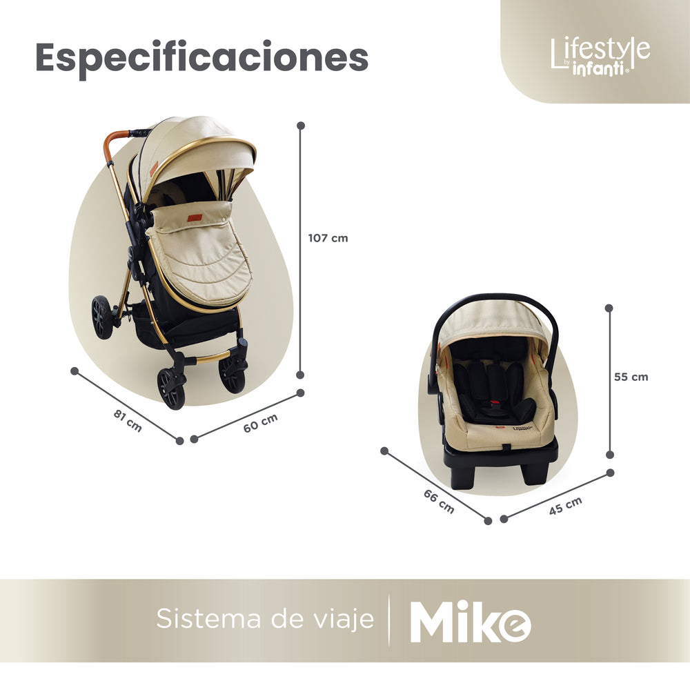 Carriola Travel System Mike Con Bambineto Reversible y Portabebé Grupo 0+