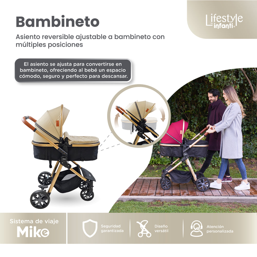 Carriola Travel System Mike Con Bambineto Reversible y Portabebé Grupo 0+