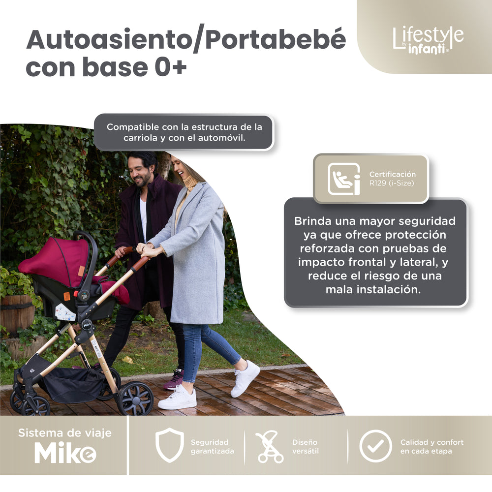 Carriola Travel System Mike Con Bambineto Reversible y Portabebé Grupo 0+