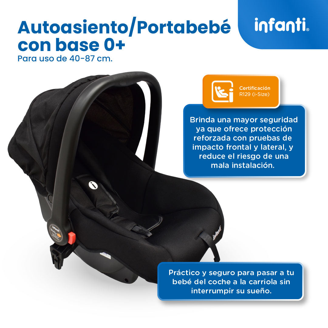Carriola Travel System Welly Negro Con Portabebé y Asiento Reversible