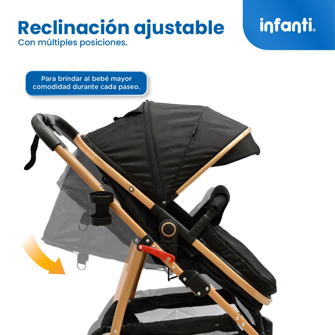 Carriola Travel System Welly Negro Con Portabebé y Asiento Reversible