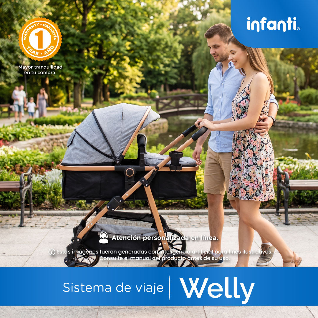 Carriola Travel System Welly Negro Con Portabebé y Asiento Reversible