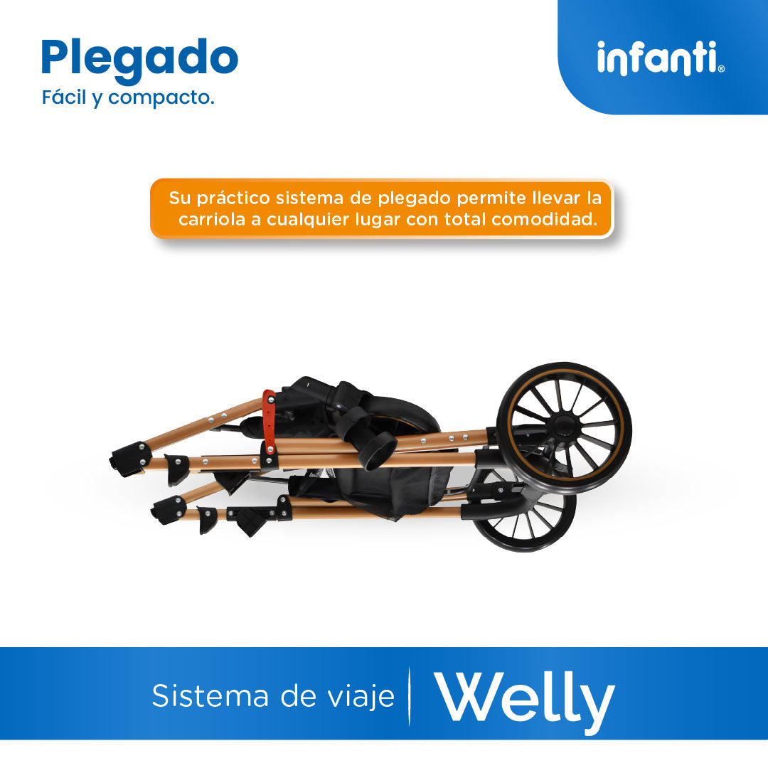 Carriola Travel System Welly Negro Con Portabebé y Asiento Reversible