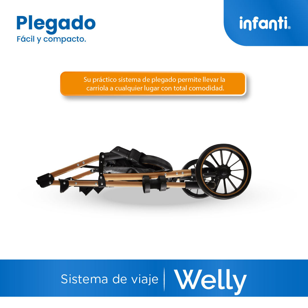 Carriola Travel System Welly Negro Con Portabebé y Asiento Reversible