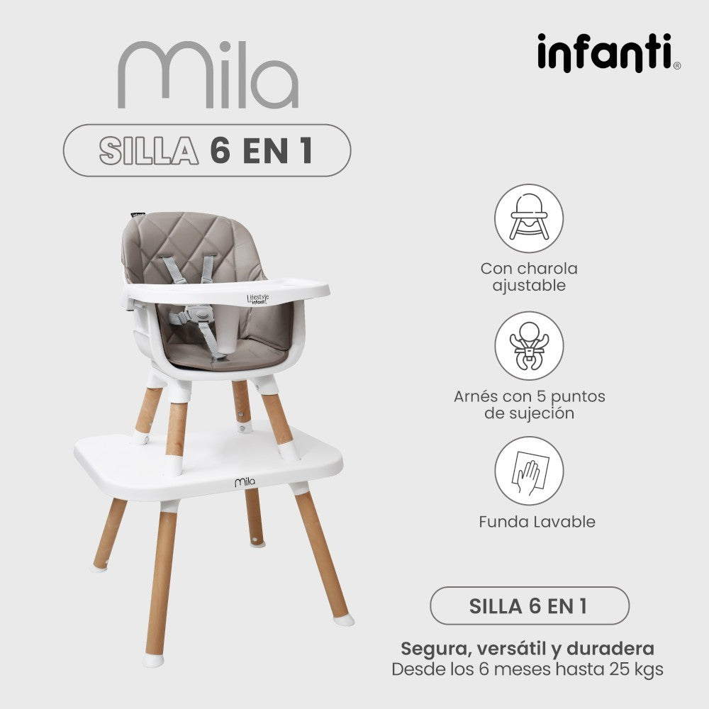 Silla Alta Lifestyle by Infanti Mila 6 en 1 Color Beige