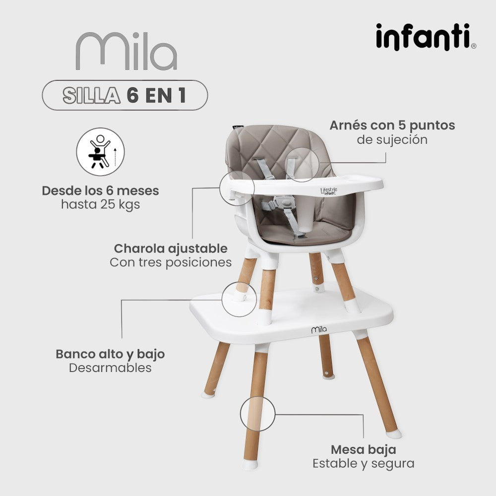 Silla Alta Lifestyle by Infanti Mila 6 en 1 Color Beige