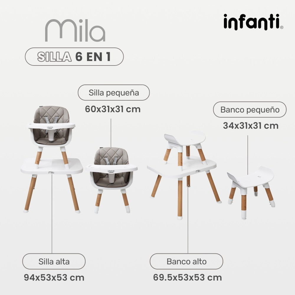 Silla Alta Lifestyle by Infanti Mila 6 en 1 Color Beige