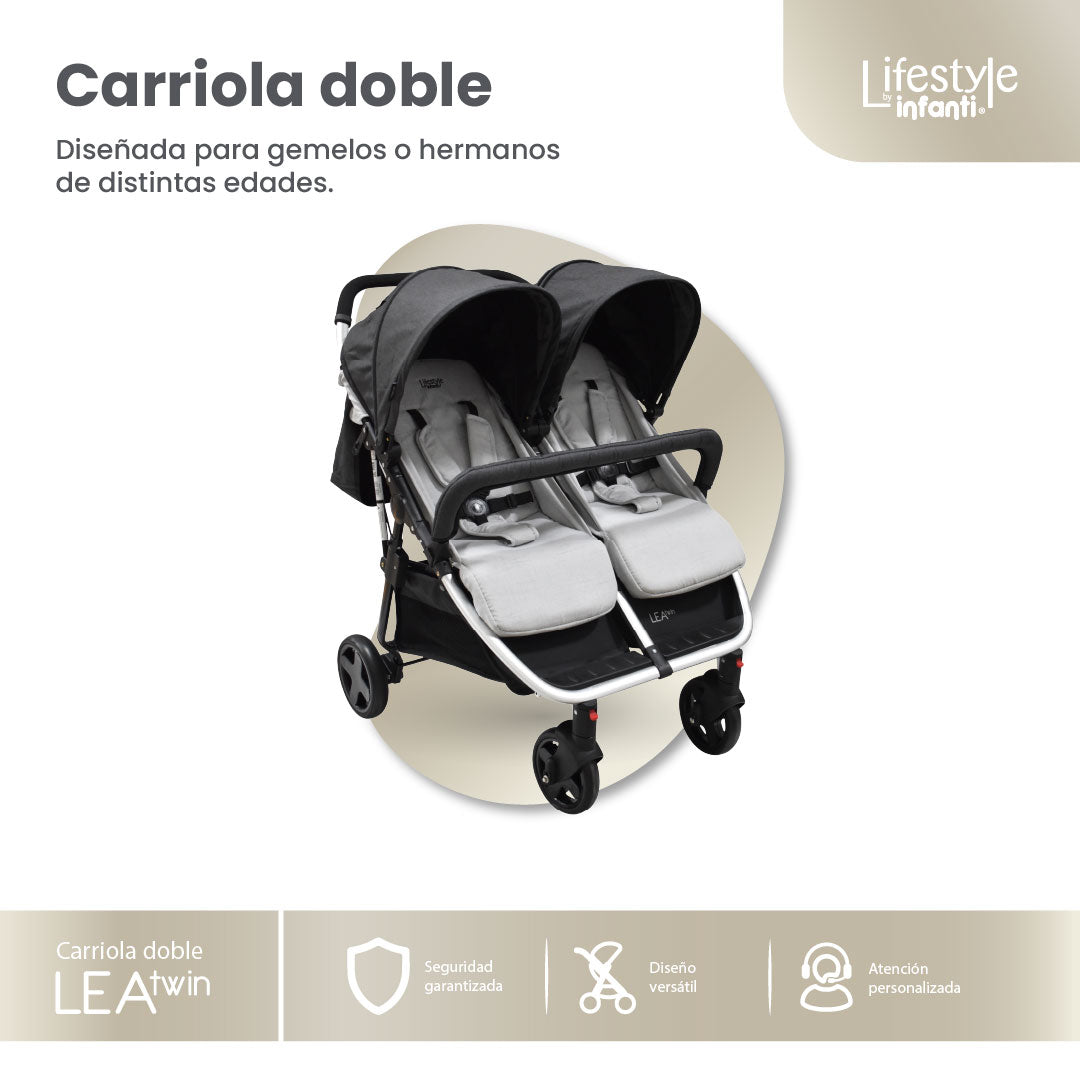 Carriola Doble Lea Twin Con Reclinación Independiente y Plegado Compacto