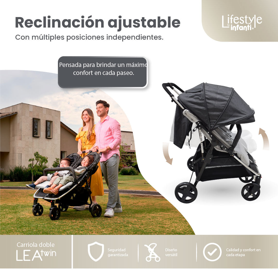Carriola Doble Lea Twin Con Reclinación Independiente y Plegado Compacto