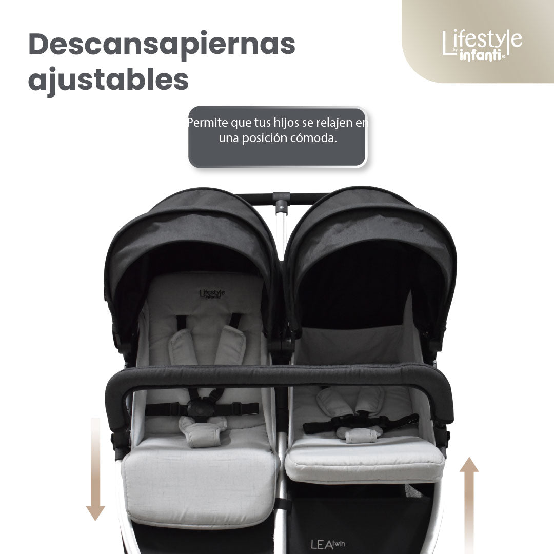 Carriola Doble Lea Twin Con Reclinación Independiente y Plegado Compacto