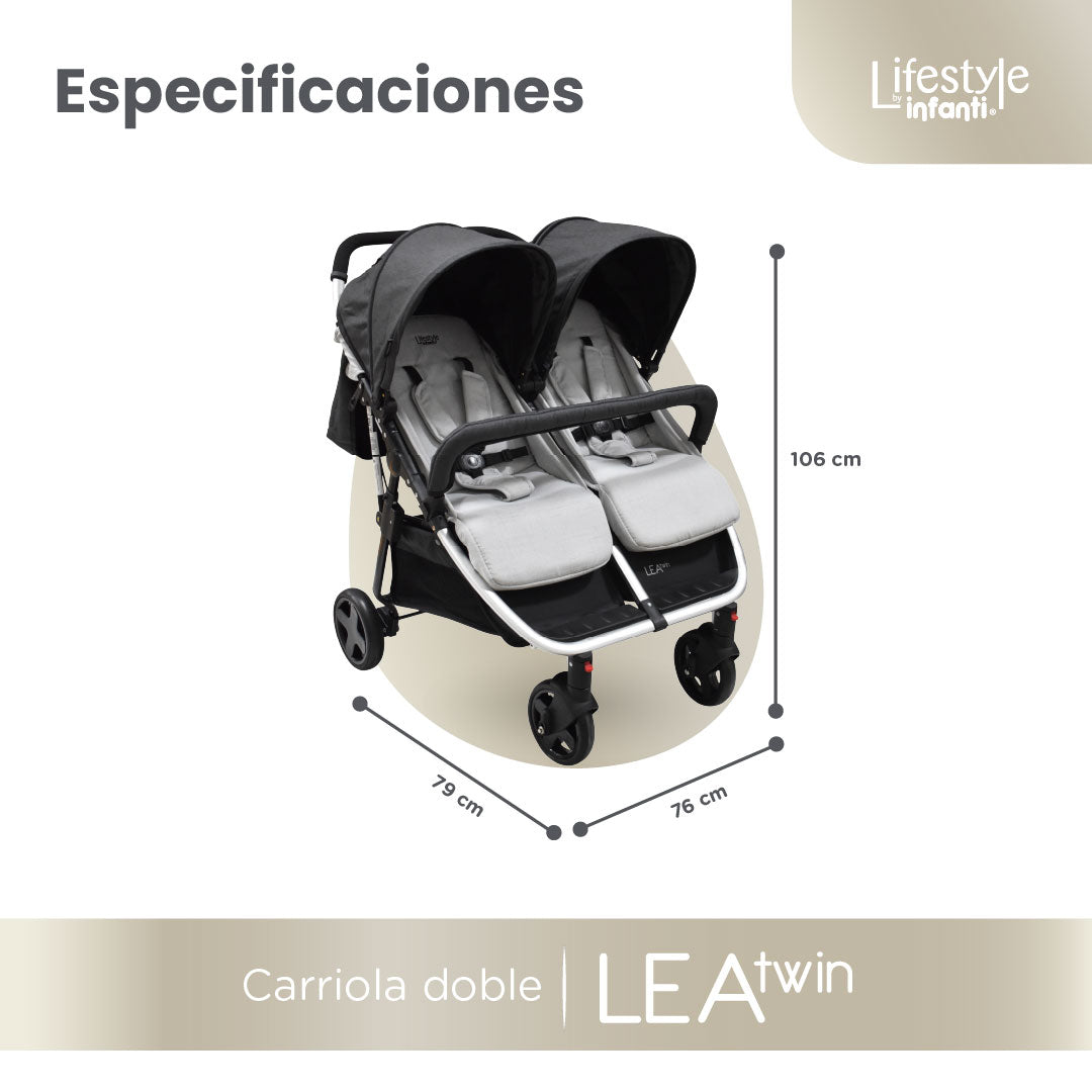 Carriola Doble Lea Twin Con Reclinación Independiente y Plegado Compacto