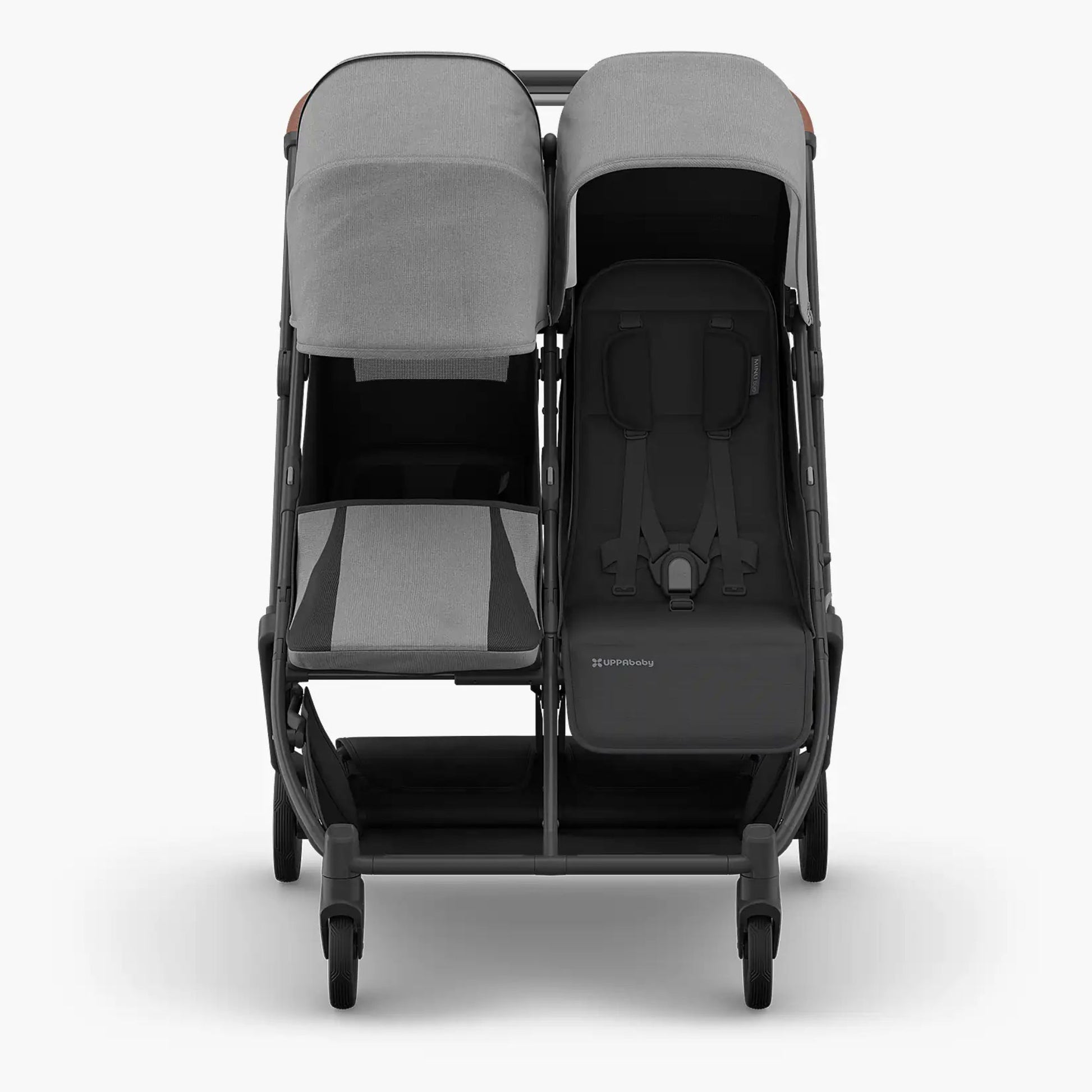 Carriola doble compacta Minu Duo para gemelos o hermanos desde nacimiento hasta 22 kg, diseño delgado y plegado con una mano fácil!!