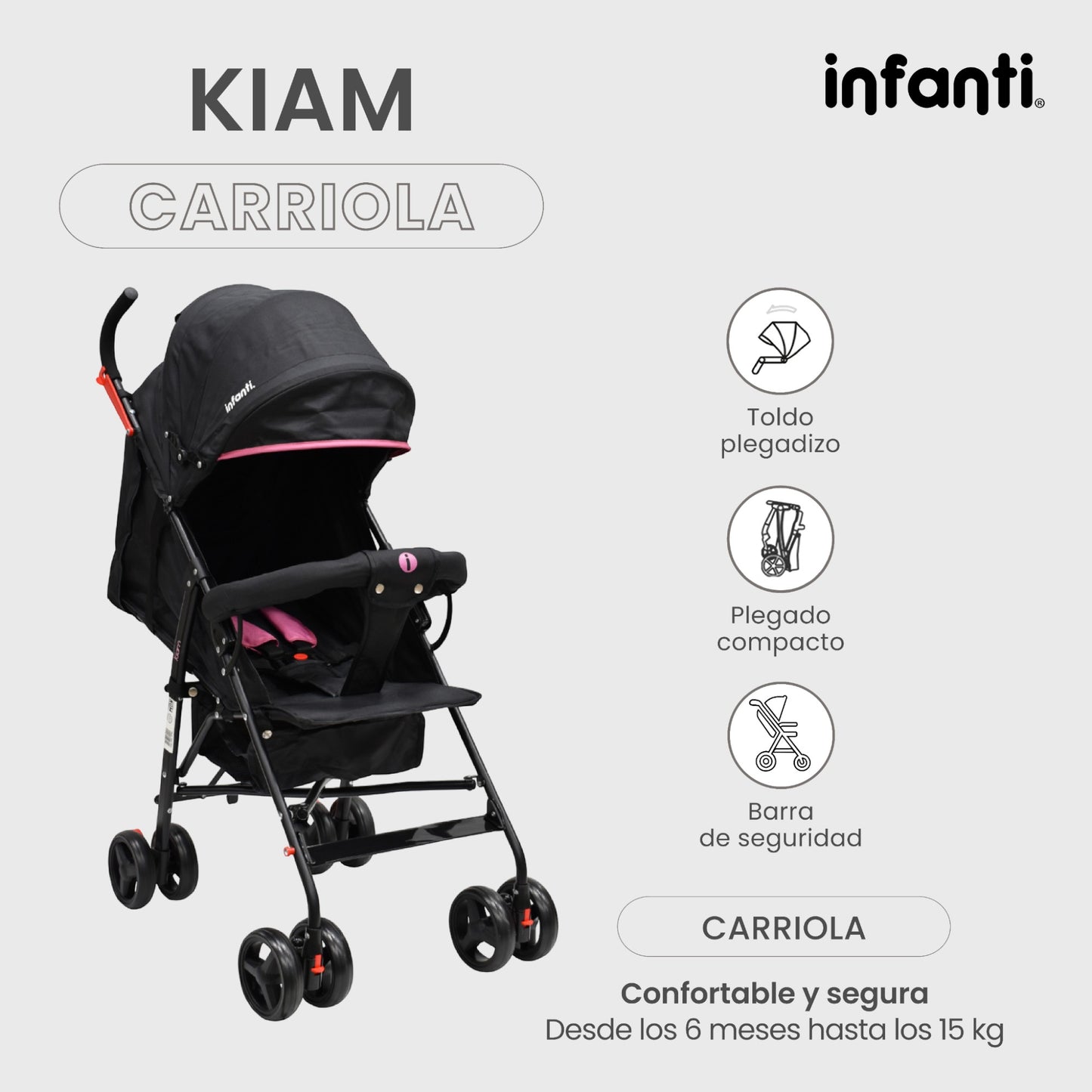 Carriola Para Bebe Kiam Compacta, Ligera, Plegable
