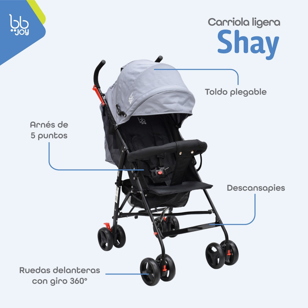 BB Joy Carriola Shay Ligera Plegable Gris Con Barra Y Toldo