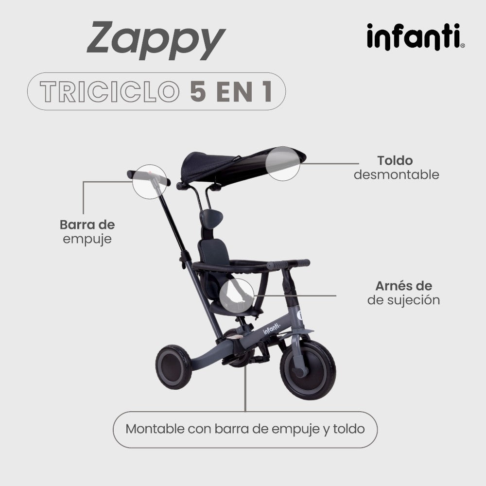 Infanti Triciclo Evolutivo 5 En 1 Zappy Con Barra De Empuje