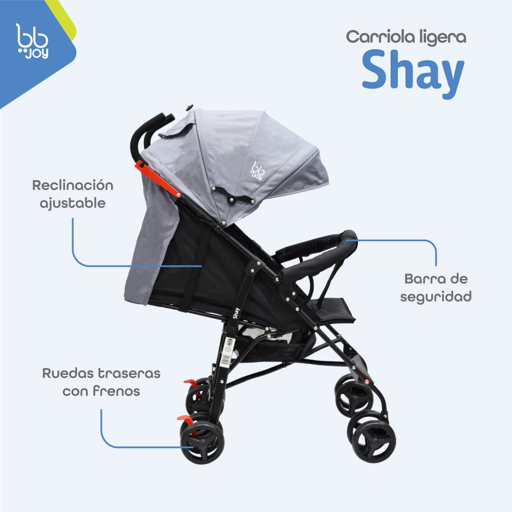 BB Joy Carriola Shay Ligera Plegable Gris Con Barra Y Toldo