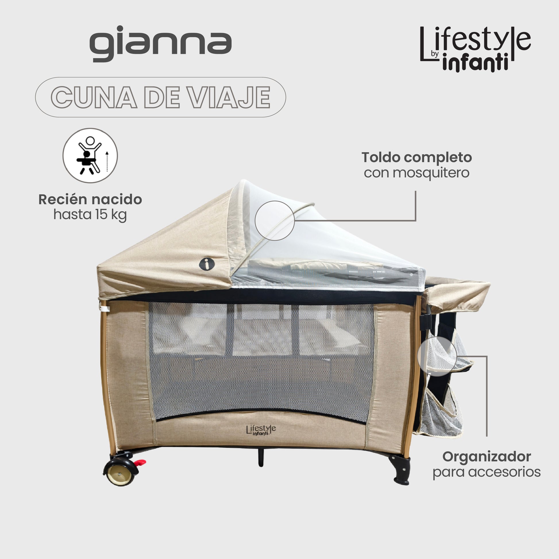 Cuna De Viaje Gianna 2 En 1 Con Cambiador Desmontable Portable