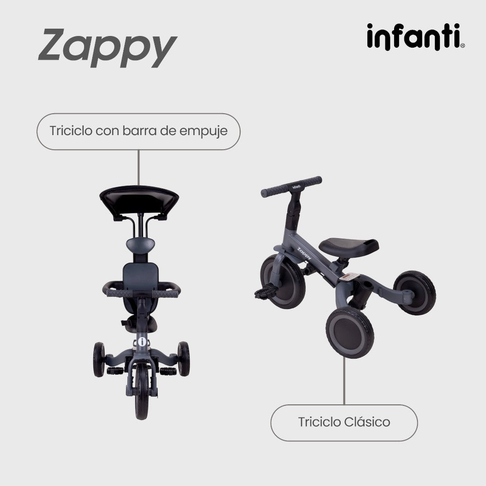 Infanti Triciclo Evolutivo 5 En 1 Zappy Con Barra De Empuje