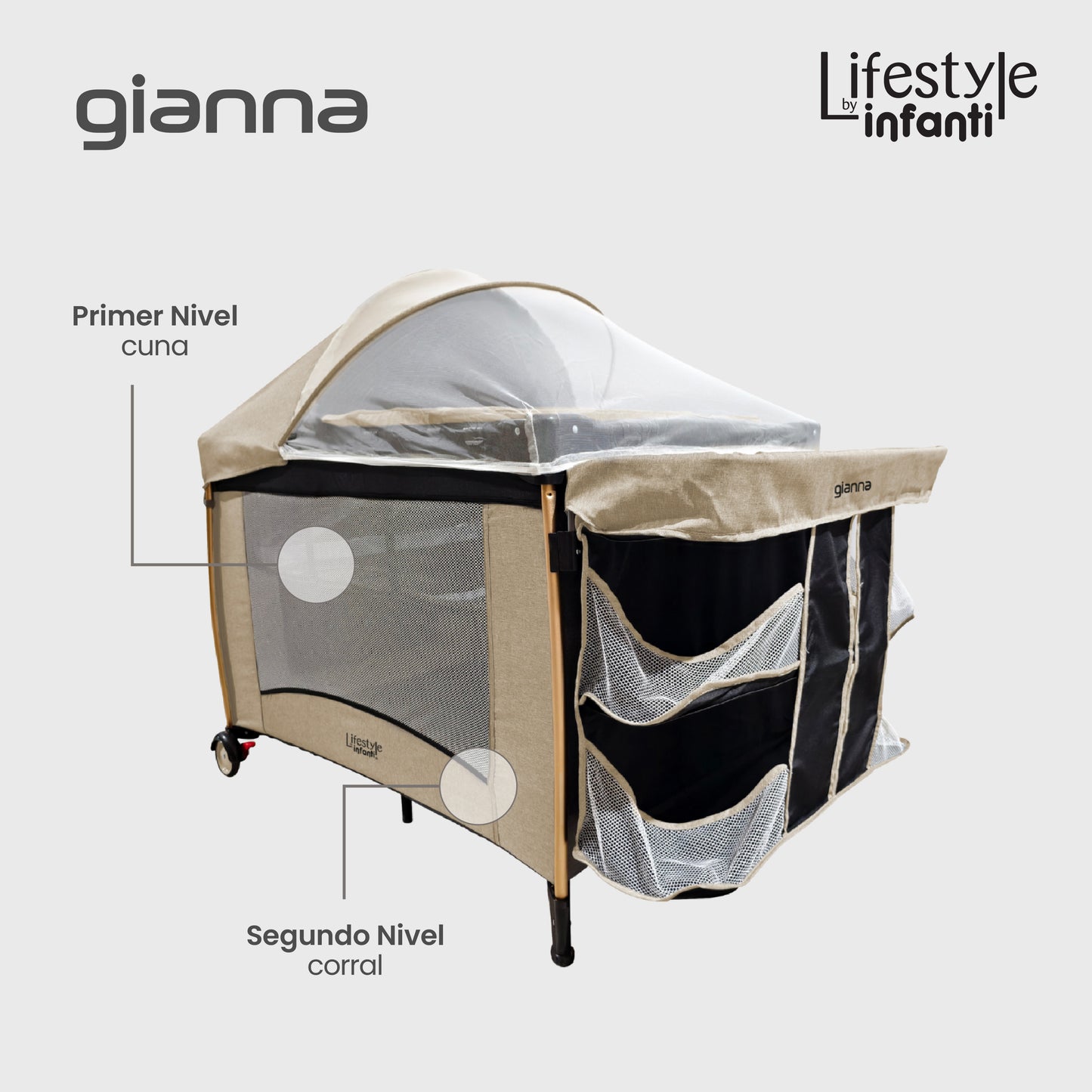 Cuna De Viaje Gianna 2 En 1 Con Cambiador Desmontable Portable