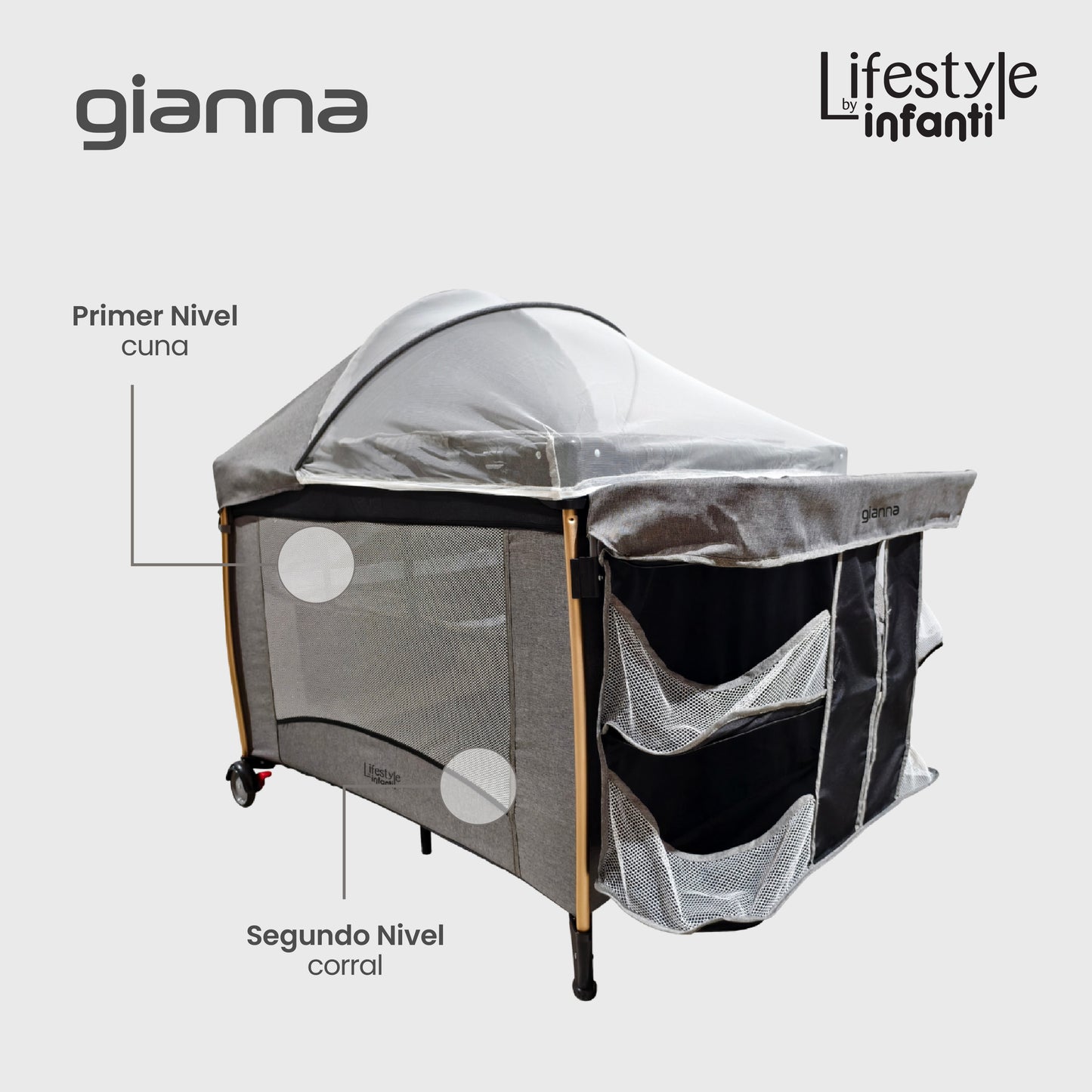 Cuna De Viaje Gianna 2 En 1 Con Cambiador Desmontable Portable