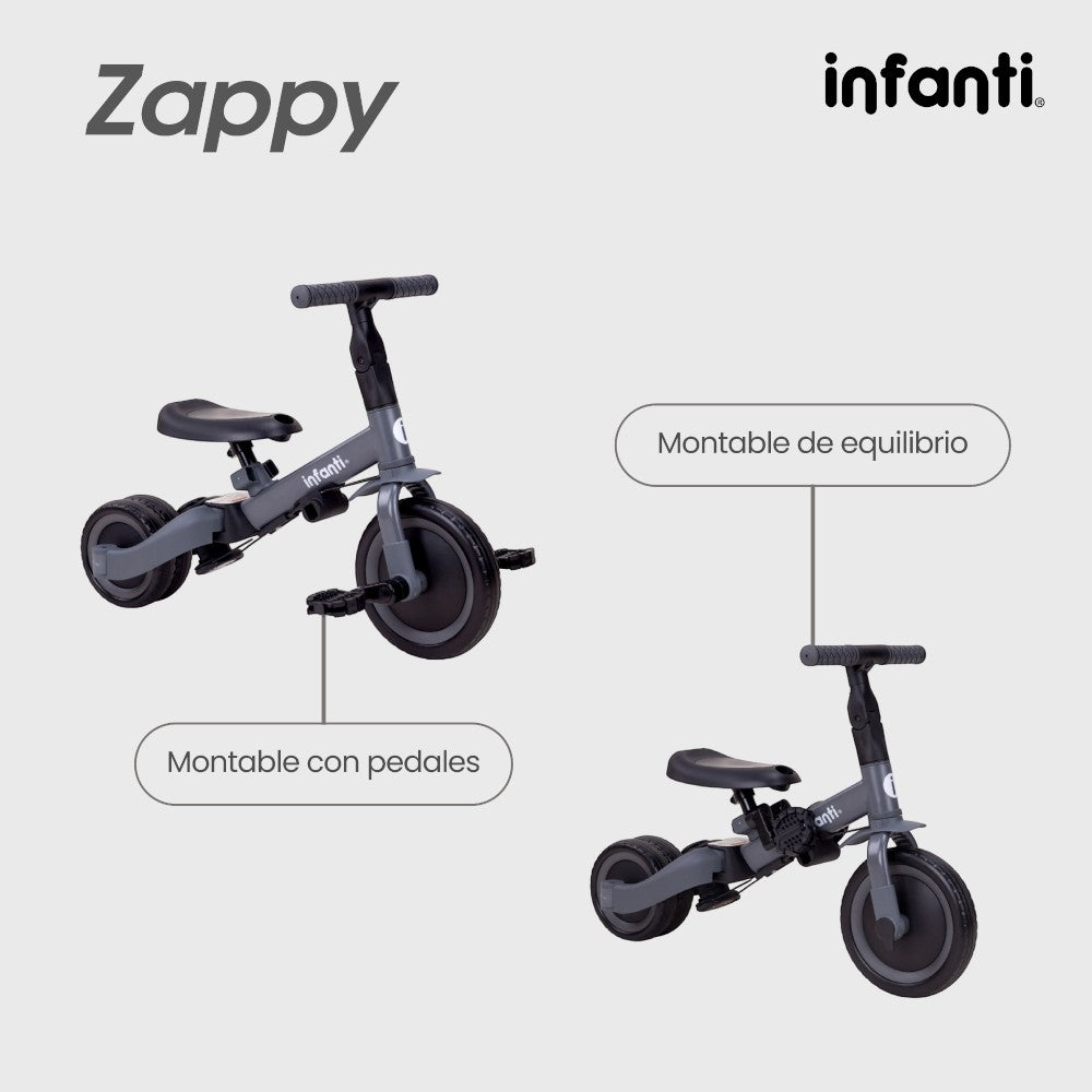 Infanti Triciclo Evolutivo 5 En 1 Zappy Con Barra De Empuje