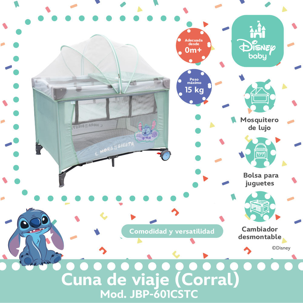 Cuna de Viaje Disney Con 2 Niveles de Altura y Cambiador Desmontable