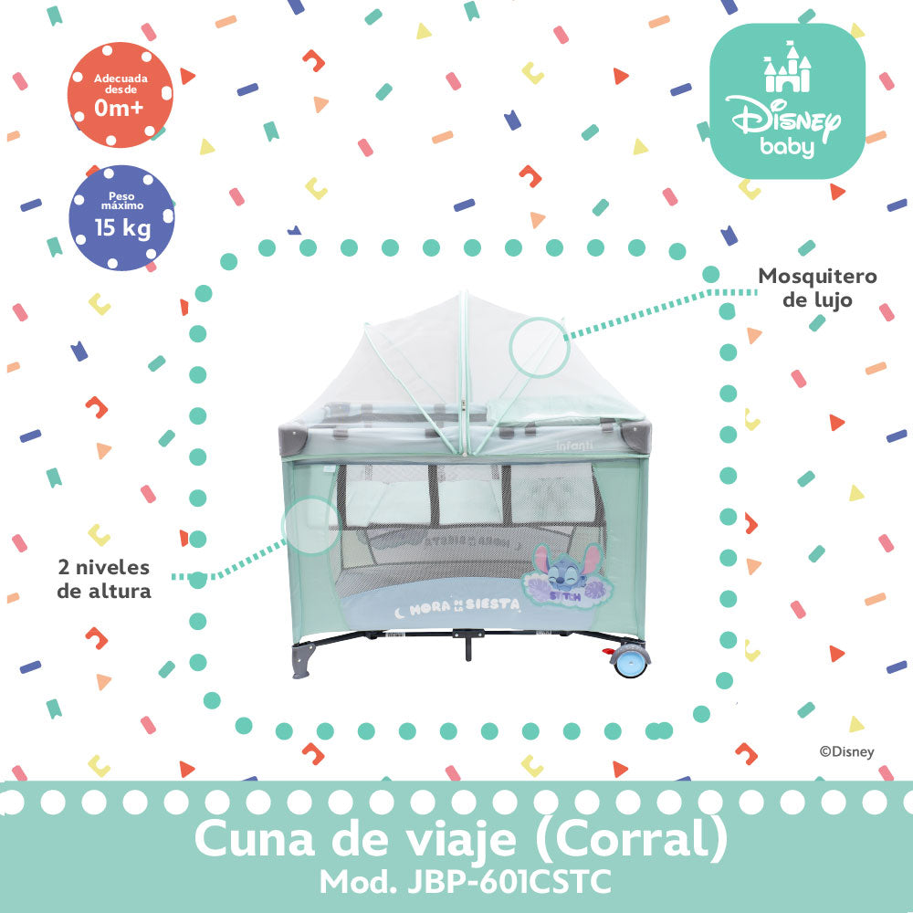 Cuna de Viaje Disney Con 2 Niveles de Altura y Cambiador Desmontable