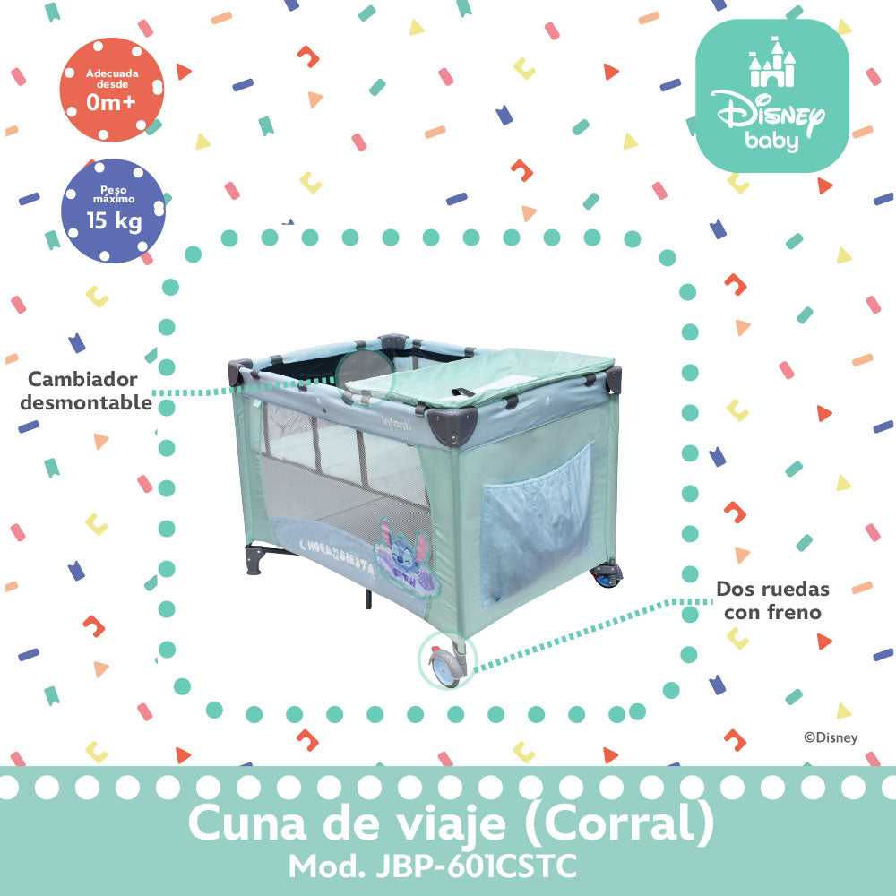 Cuna de Viaje Disney Con 2 Niveles de Altura y Cambiador Desmontable