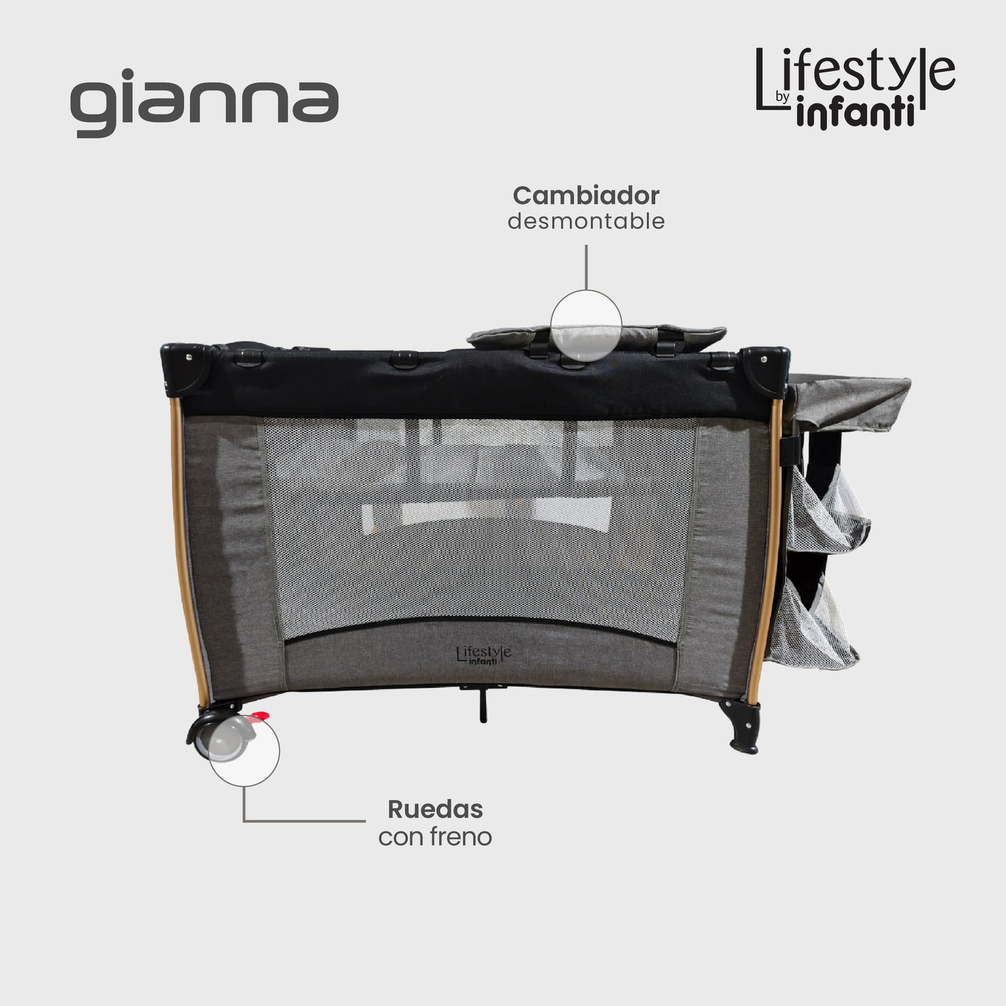 Cuna De Viaje Gianna 2 En 1 Con Cambiador Desmontable Portable