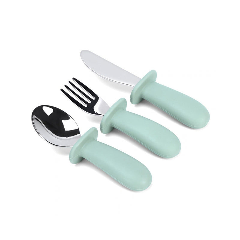 Set de Cubiertos 3 Piezas Cuchara Tenedor y Cuchillo Tope Antideslizante BPA Free