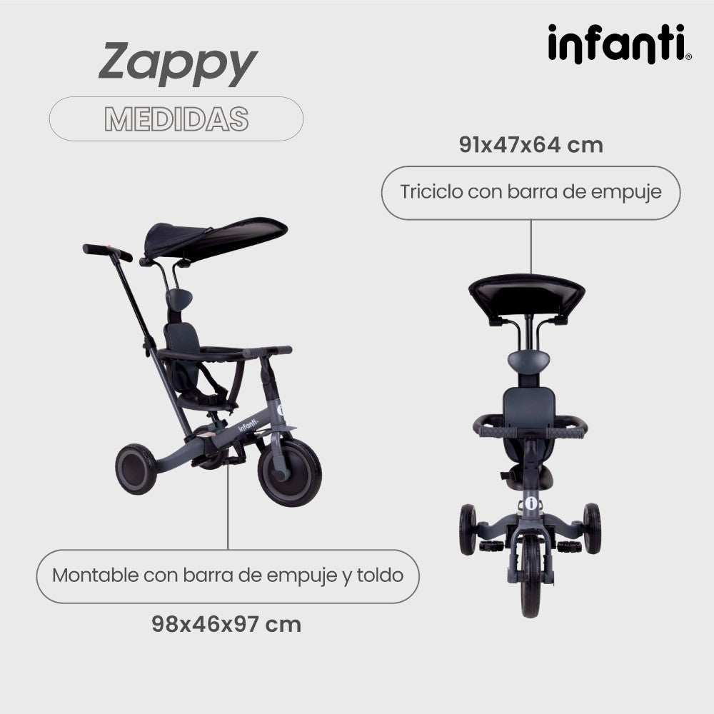 Infanti Triciclo Evolutivo 5 En 1 Zappy Con Barra De Empuje
