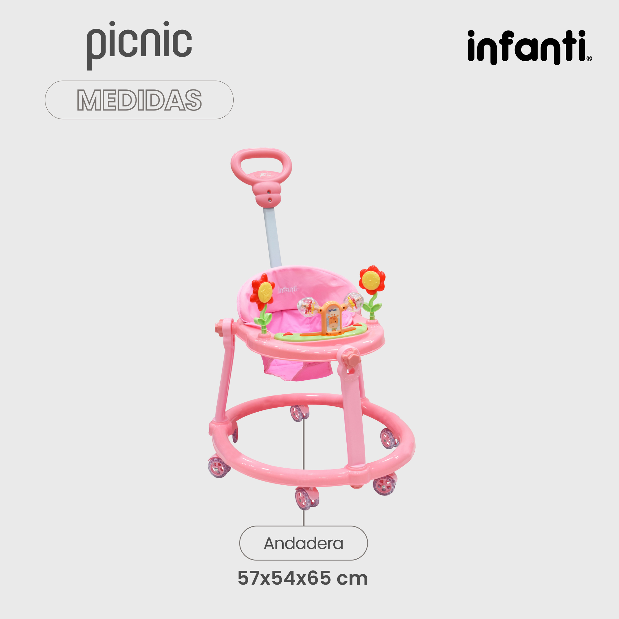 Infanti Andadera Picnic Tablero Interactivo Barra De Empuje