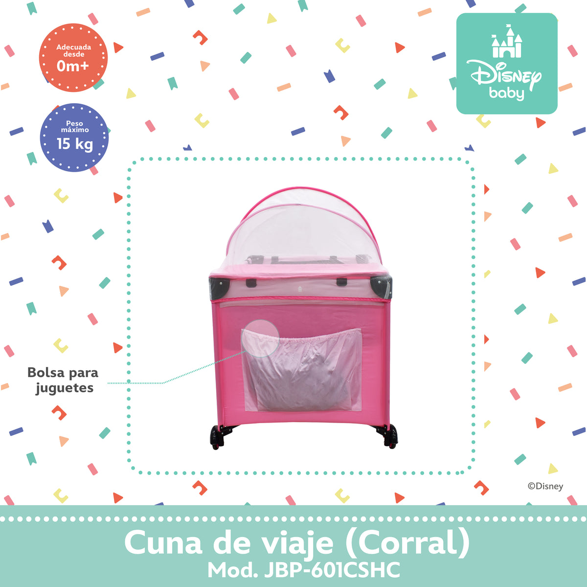 Cuna de Viaje Disney Con 2 Niveles de Altura y Cambiador Desmontable