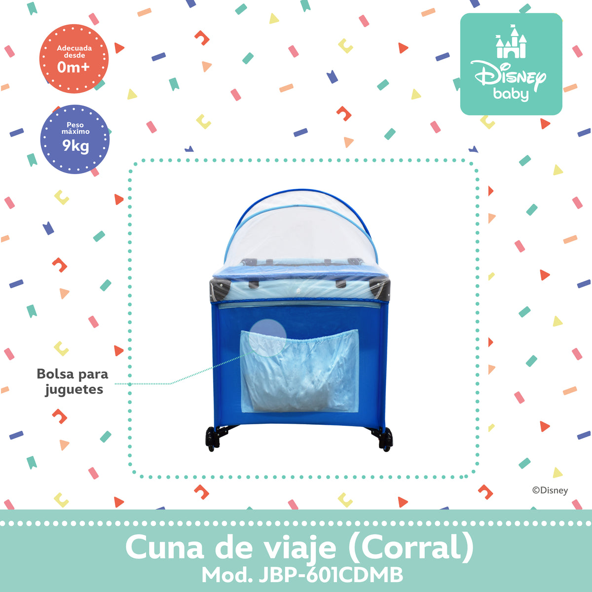 Cuna de Viaje Disney Con 2 Niveles de Altura y Cambiador Desmontable