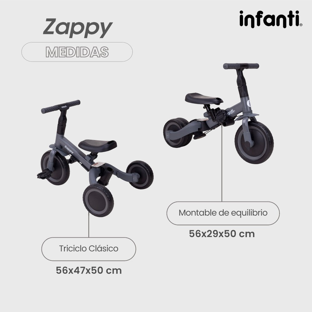 Infanti Triciclo Evolutivo 5 En 1 Zappy Con Barra De Empuje