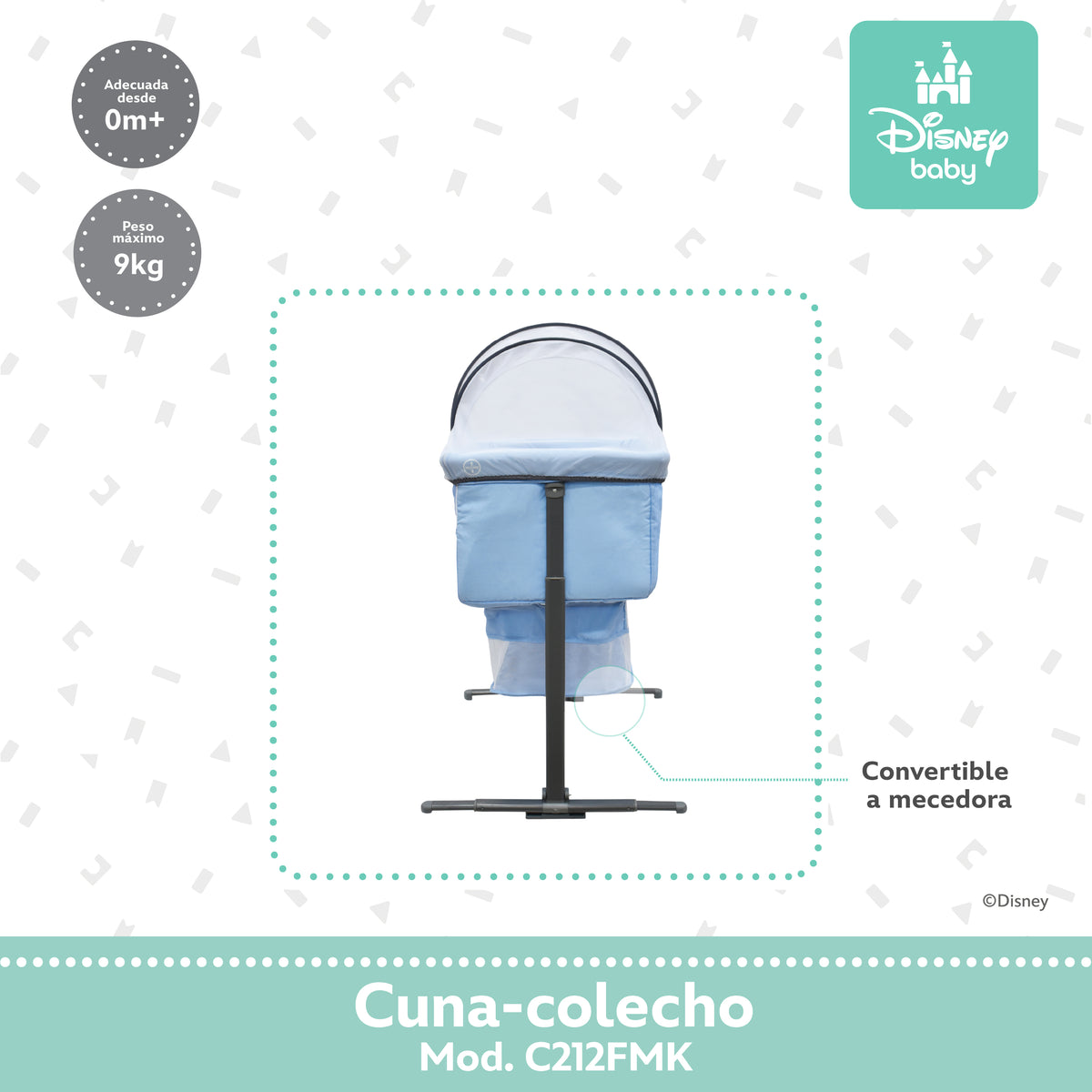 Colecho Disney Con Panel Lateral Abatible y 6 Posiciones de Altura