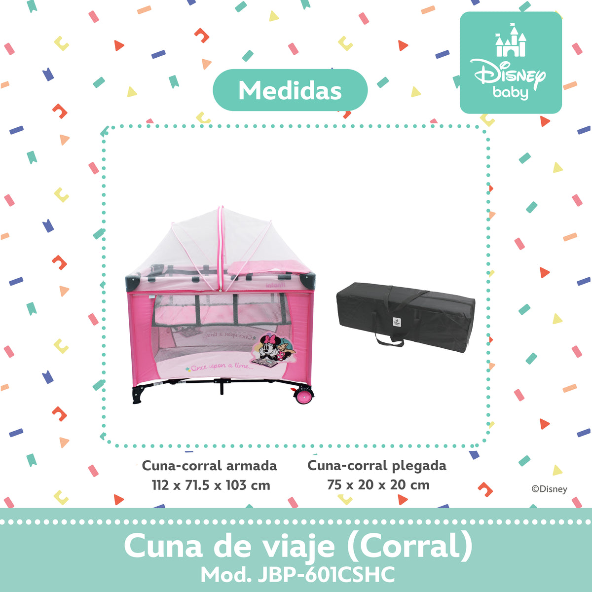 Cuna de Viaje Disney Con 2 Niveles de Altura y Cambiador Desmontable