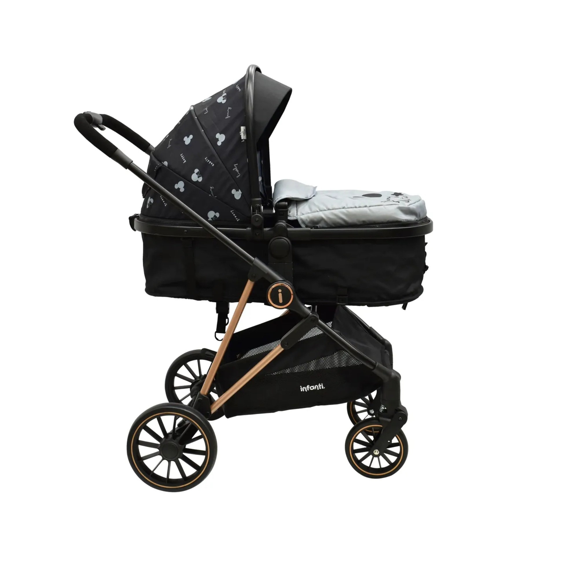 Set Carriola Con Sistema De Viaje Cuna Colecho y Silla Alta Disney Expressions Mickey Gris