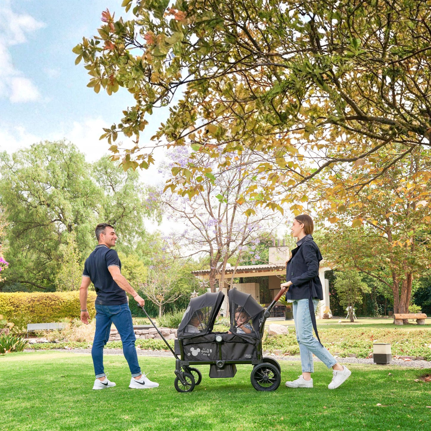 Carriola Doble Vagón Everett Mickey Plegable