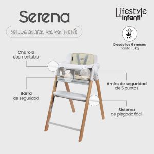 Silla Alta Periquera 2 En 1 Serena Plegable Con Arnes De 5 Puntos
