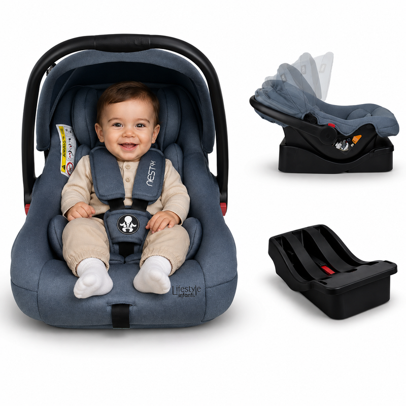 Autoasiento Portabebé Nest LX Gris Con Base y Soporte Acolchado