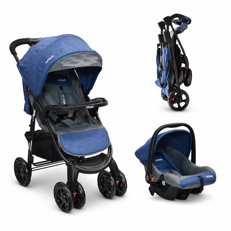 Carriola Travel System Hiro TS Con Portabebé, Plegado a una Mano, Arnés De 5 Puntos, Reclinaciones, Toldo Completo, Charola Con Portavasos y Frenos. Desde Recién Nacido. Hasta 15 kg, Infanti